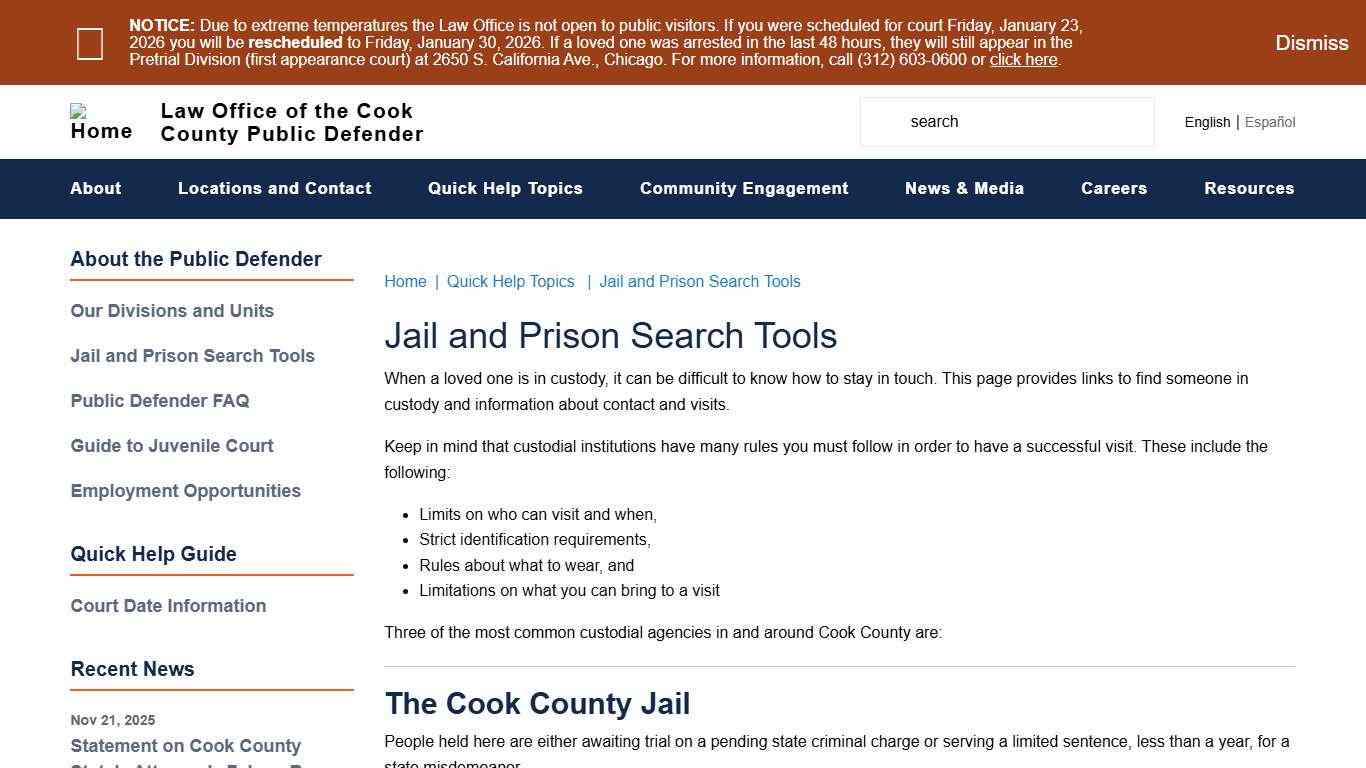 Jail and Prison Search Tools Law Office of the Cook County Public Defender